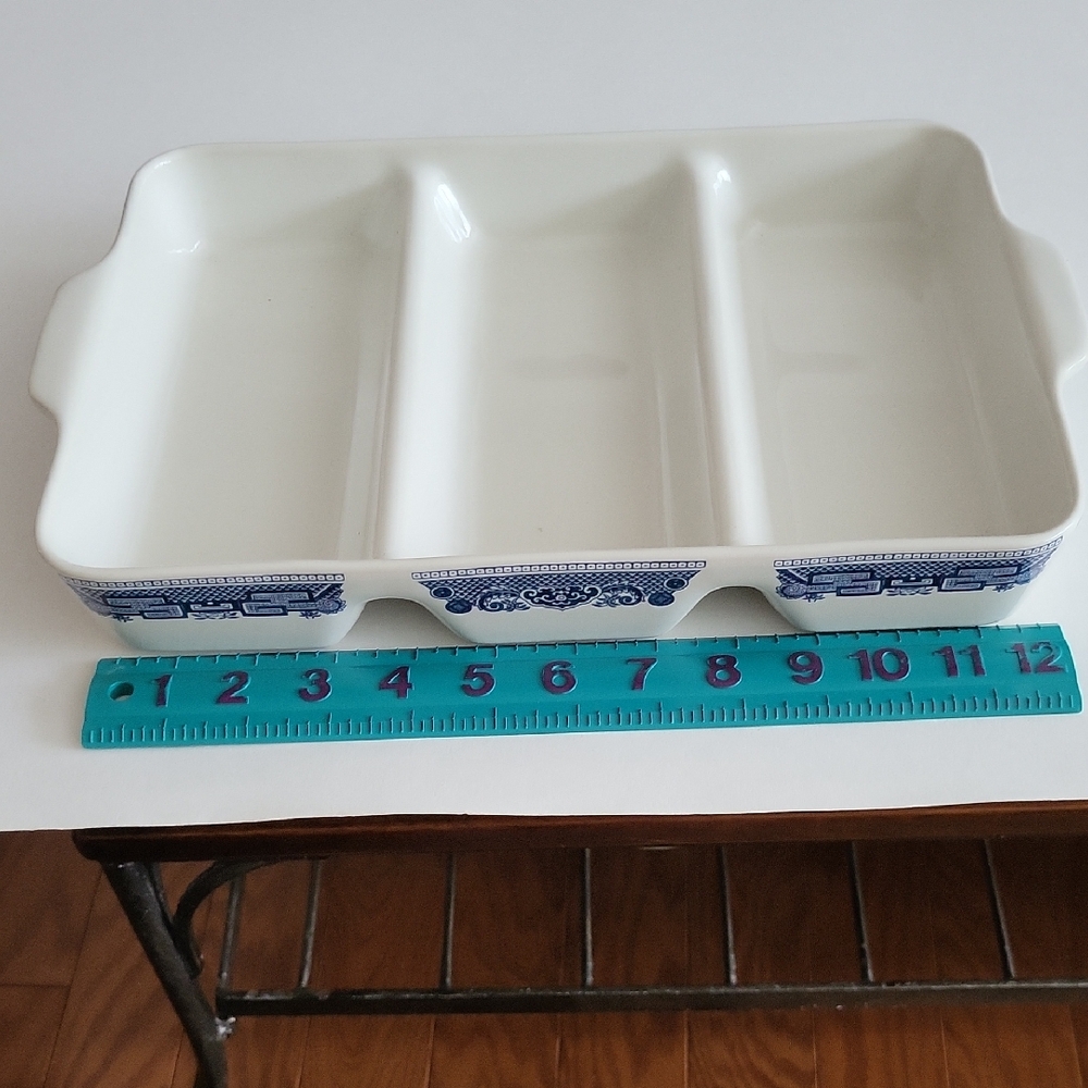 White and Blue Divided Serving Dish. Johnson Bros.